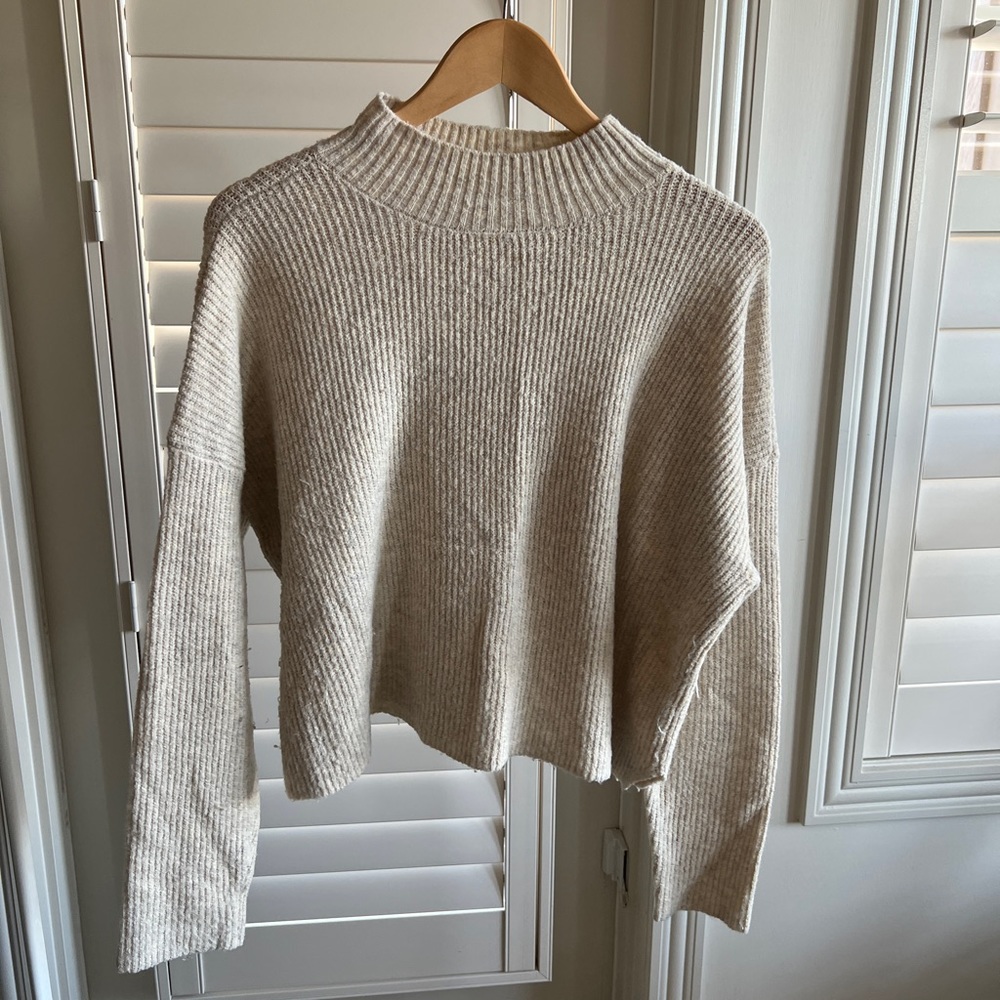 BP boxy ribbed mock neck crop sweater